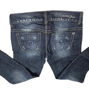 Y2k Guess Boot Cut Distressed Vintage Blue Denim Jeans Button Fly zip Up Size 30